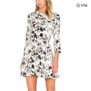 A.L.C. Terri Floral White Mini Dress Burgundy Black Pink & Mustard 100% Silk